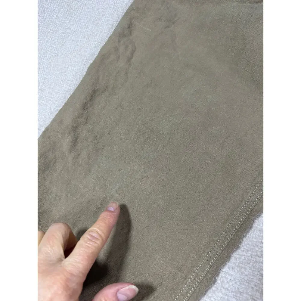 Baird McNutt Men Tan 38x32 100% Linen Button Fly Flat Front Pants Casual Summer